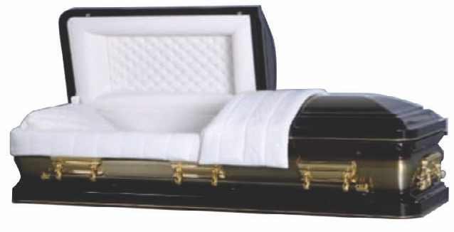 Open bronze and light finish steel casket